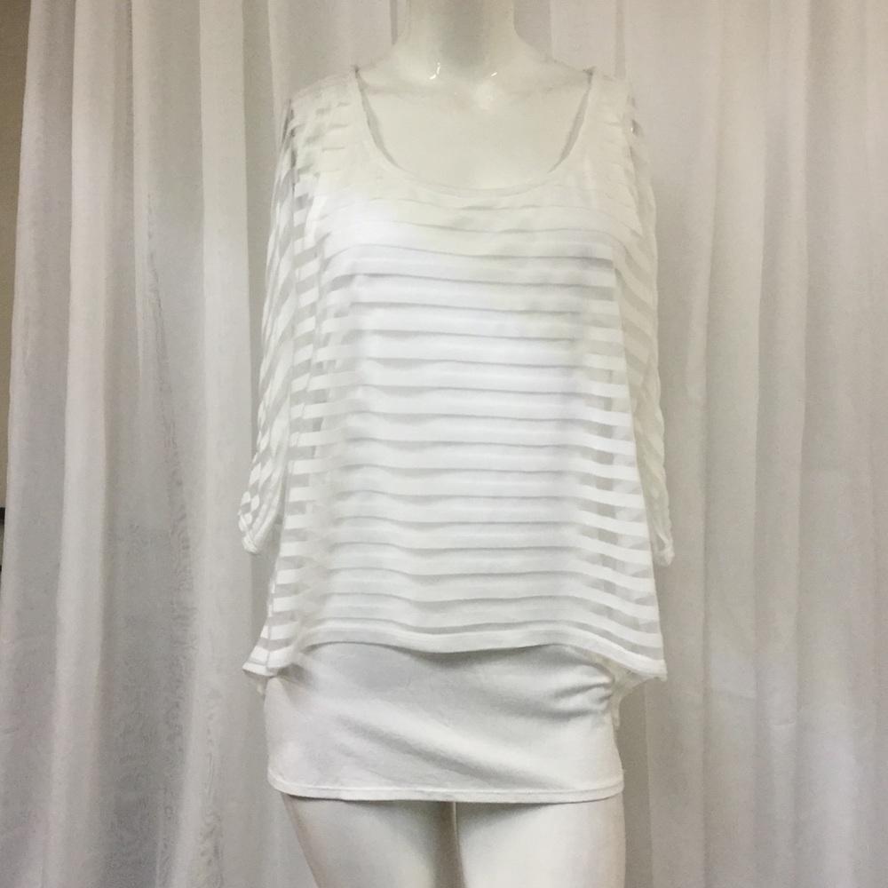 White House Black Market white striped 3/4 Sleeves